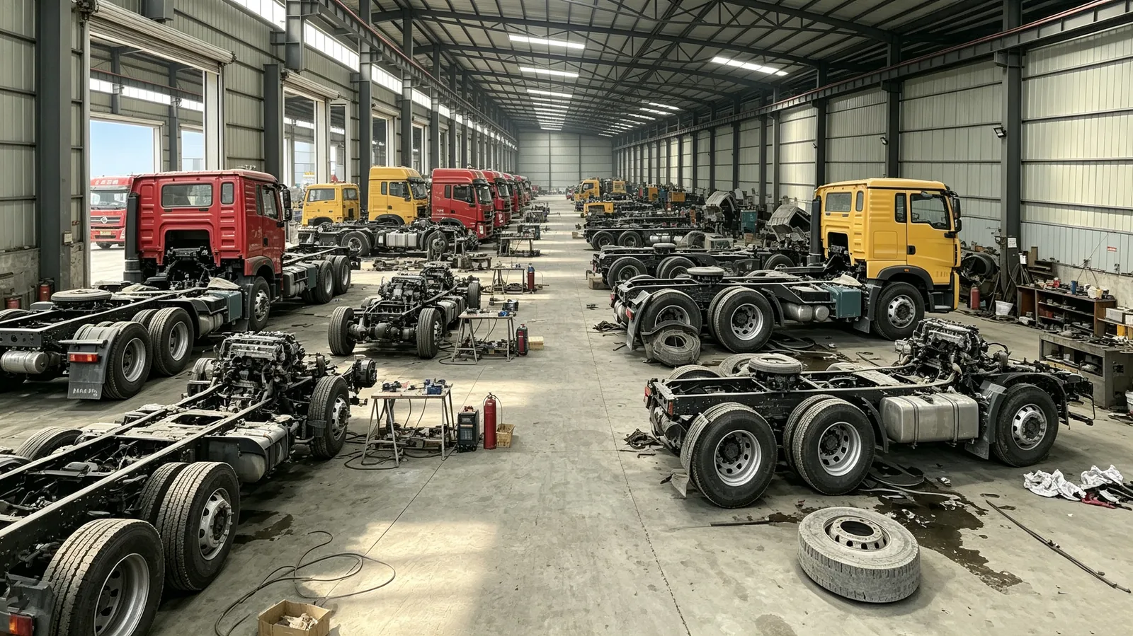 Atelier d’inspection et de remise en état des châssis de camions d’occasion