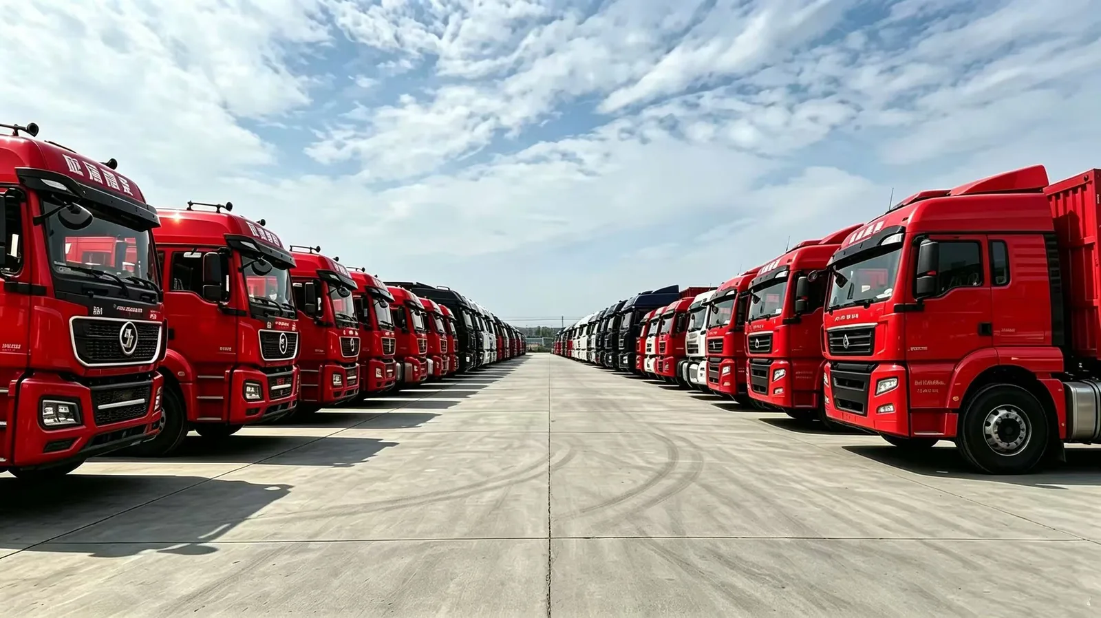 Parc de camions lourds Hualong et zone de sélection des véhicules